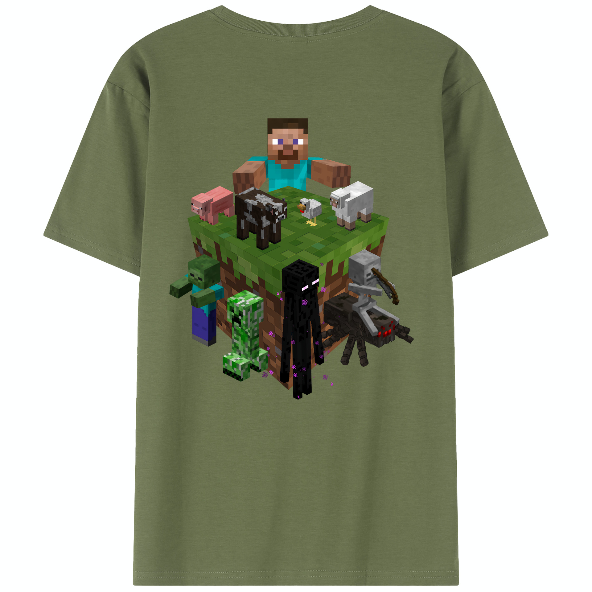 （画像用） マインクラフト ブロックの世界 Minecraft MC Block world 綿100％半袖Tシャツ（背面プリント）